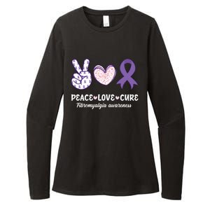 Peace Love Cure Fibromyalgia Awareness Month Warrior Fighter Gift Womens CVC Long Sleeve Shirt