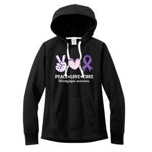 Peace Love Cure Fibromyalgia Awareness Month Warrior Fighter Gift Women's Fleece Hoodie