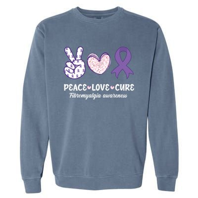 Peace Love Cure Fibromyalgia Awareness Month Warrior Fighter Gift Garment-Dyed Sweatshirt