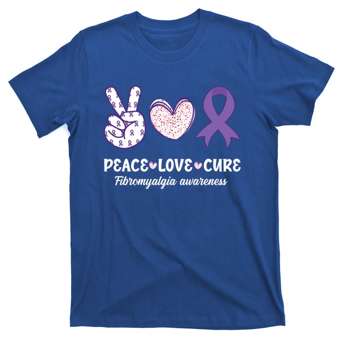 Peace Love Cure Fibromyalgia Awareness Month Warrior Fighter Gift T-Shirt