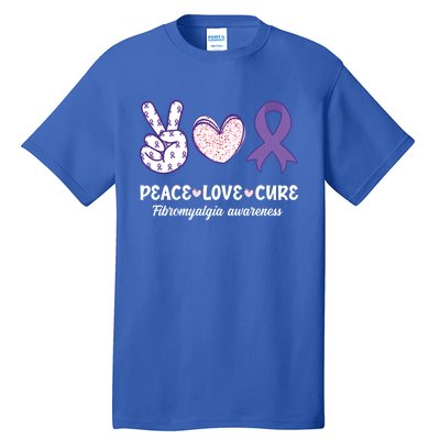 Peace Love Cure Fibromyalgia Awareness Month Warrior Fighter Gift Tall T-Shirt