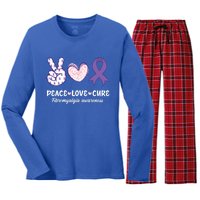 Peace Love Cure Fibromyalgia Awareness Month Warrior Fighter Gift Women's Long Sleeve Flannel Pajama Set 