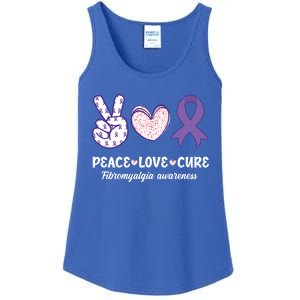 Peace Love Cure Fibromyalgia Awareness Month Warrior Fighter Gift Ladies Essential Tank