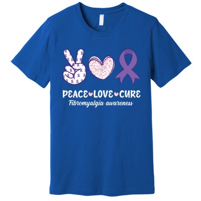 Peace Love Cure Fibromyalgia Awareness Month Warrior Fighter Gift Premium T-Shirt