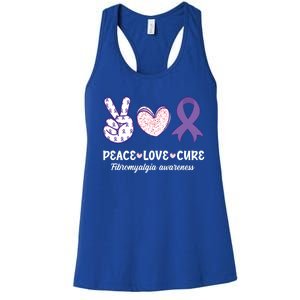 Peace Love Cure Fibromyalgia Awareness Month Warrior Fighter Gift Women's Racerback Tank