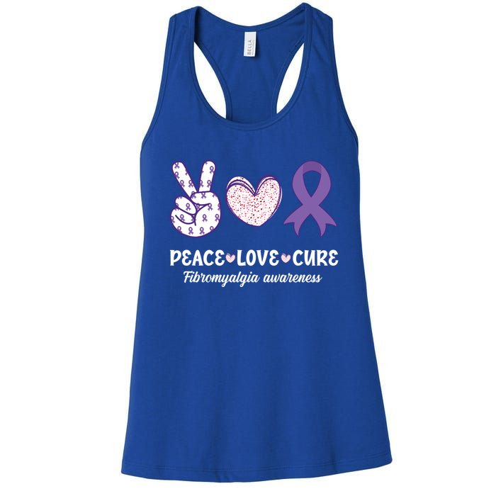 Peace Love Cure Fibromyalgia Awareness Month Warrior Fighter Gift Women's Racerback Tank