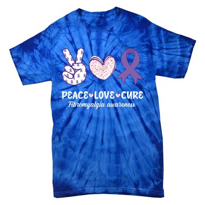 Peace Love Cure Fibromyalgia Awareness Month Warrior Fighter Gift Tie-Dye T-Shirt