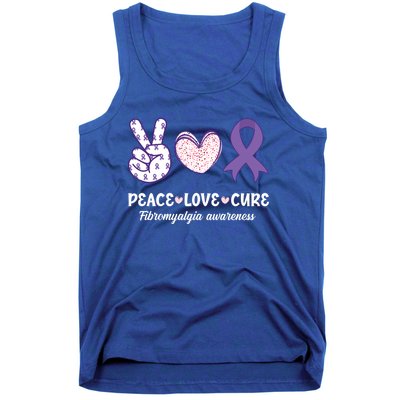 Peace Love Cure Fibromyalgia Awareness Month Warrior Fighter Gift Tank Top