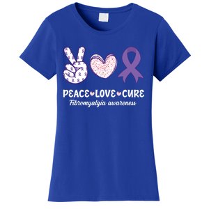 Peace Love Cure Fibromyalgia Awareness Month Warrior Fighter Gift Women's T-Shirt