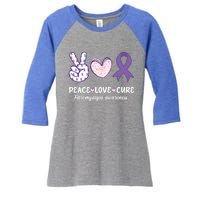 Peace Love Cure Fibromyalgia Awareness Month Warrior Fighter Gift Women's Tri-Blend 3/4-Sleeve Raglan Shirt