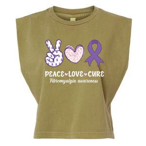 Peace Love Cure Fibromyalgia Awareness Month Warrior Fighter Gift Garment-Dyed Women's Muscle Tee