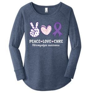 Peace Love Cure Fibromyalgia Awareness Month Warrior Fighter Gift Women's Perfect Tri Tunic Long Sleeve Shirt