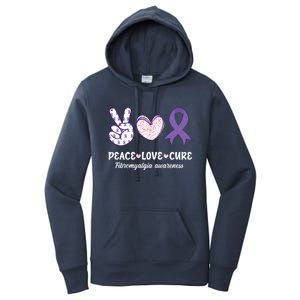 Peace Love Cure Fibromyalgia Awareness Month Warrior Fighter Gift Women's Pullover Hoodie