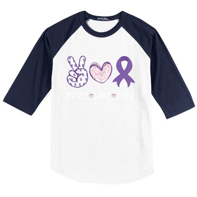 Peace Love Cure Fibromyalgia Awareness Month Warrior Fighter Gift Baseball Sleeve Shirt