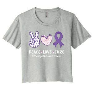 Peace Love Cure Fibromyalgia Awareness Month Warrior Fighter Gift Women's Crop Top Tee