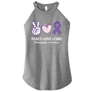 Peace Love Cure Fibromyalgia Awareness Month Warrior Fighter Gift Women's Perfect Tri Rocker Tank