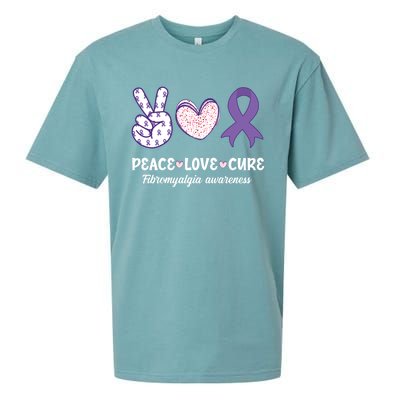 Peace Love Cure Fibromyalgia Awareness Month Warrior Fighter Gift Sueded Cloud Jersey T-Shirt