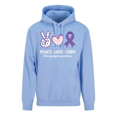 Peace Love Cure Fibromyalgia Awareness Month Warrior Fighter Gift Unisex Surf Hoodie