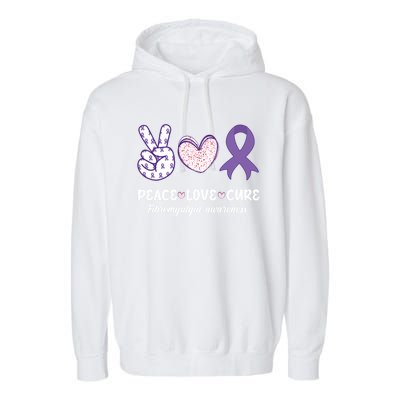 Peace Love Cure Fibromyalgia Awareness Month Warrior Fighter Gift Garment-Dyed Fleece Hoodie