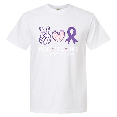 Peace Love Cure Fibromyalgia Awareness Month Warrior Fighter Gift Garment-Dyed Heavyweight T-Shirt