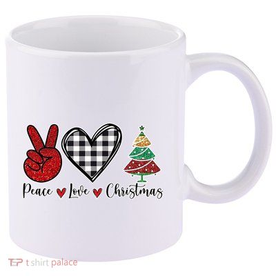 Peace Love Christmas 11oz C Handle Ceramic Mug