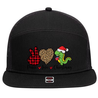 Peace Love Christmas Gift Funny Christmas Tree Rex Meaningful Gift 7 Panel Mesh Trucker Snapback Hat
