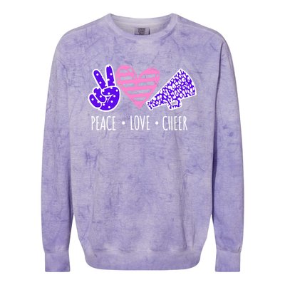 Peace Love Cheer Cheerleader Teen Girls Funny Cheerleading Gift Colorblast Crewneck Sweatshirt