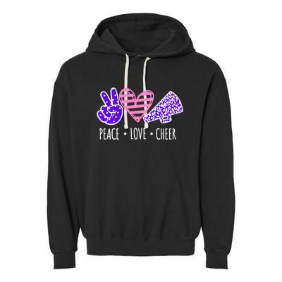 Peace Love Cheer Cheerleader Teen Girls Funny Cheerleading Gift Garment-Dyed Fleece Hoodie