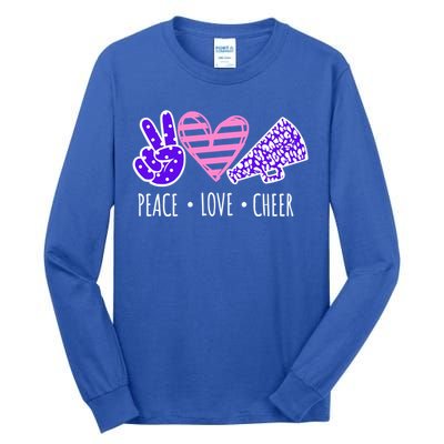 Peace Love Cheer Cheerleader Teen Girls Funny Cheerleading Gift Tall Long Sleeve T-Shirt