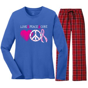 Peace Love Cure Breast Cancer Awareness Metastatic Funny Gift Great Gift Women's Long Sleeve Flannel Pajama Set 