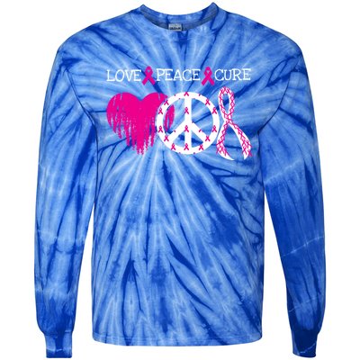 Peace Love Cure Breast Cancer Awareness Metastatic Funny Gift Great Gift Tie-Dye Long Sleeve Shirt