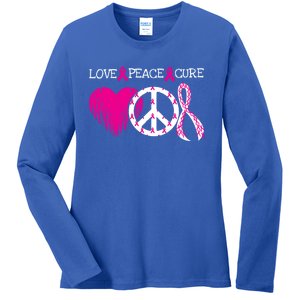 Peace Love Cure Breast Cancer Awareness Metastatic Funny Gift Great Gift Ladies Long Sleeve Shirt