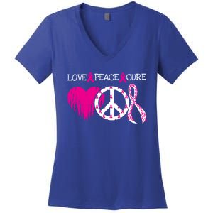 Peace Love Cure Breast Cancer Awareness Metastatic Funny Gift Great Gift Women's V-Neck T-Shirt