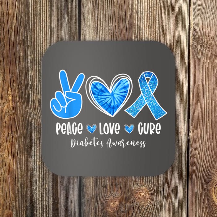 Peace Love Cure Type 1 Diabetes Awareness T1D Blue Ribbon Coaster