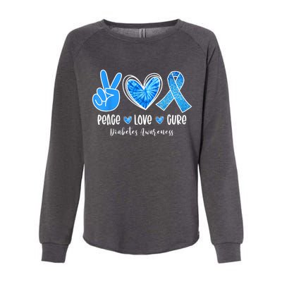 Peace Love Cure Type 1 Diabetes Awareness T1D Blue Ribbon Womens California Wash Sweatshirt