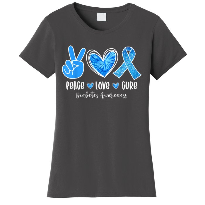 Peace Love Cure Type 1 Diabetes Awareness T1D Blue Ribbon Women's T-Shirt