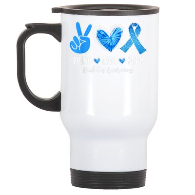 Peace Love Cure Type 1 Diabetes Awareness T1D Blue Ribbon Stainless Steel Travel Mug