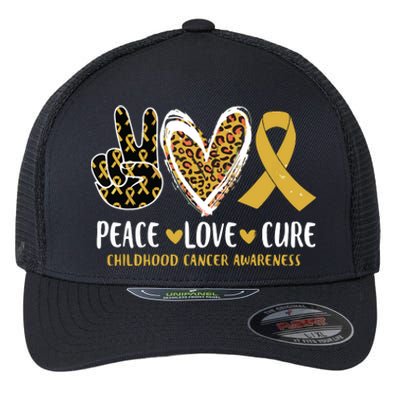 Peace Love Cure Childhood Cancer Awareness Leopart Heart Flexfit Unipanel Trucker Cap