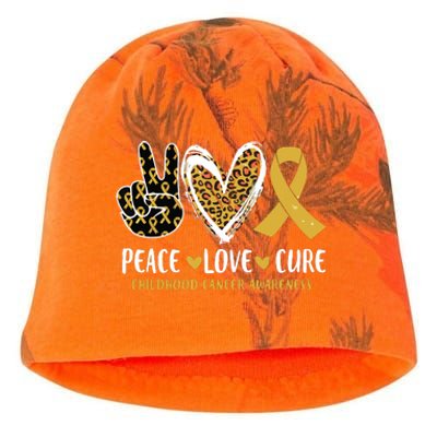 Peace Love Cure Childhood Cancer Awareness Leopart Heart Kati - Camo Knit Beanie