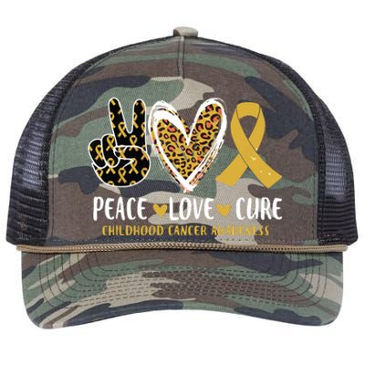 Peace Love Cure Childhood Cancer Awareness Leopart Heart Retro Rope Trucker Hat Cap