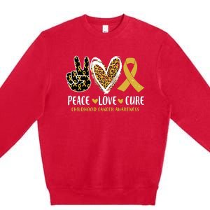 Peace Love Cure Childhood Cancer Awareness Leopart Heart Premium Crewneck Sweatshirt