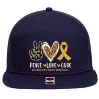 Peace Love Cure Childhood Cancer Awareness Leopart Heart 7 Panel Mesh Trucker Snapback Hat