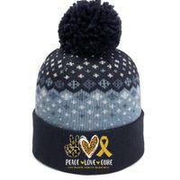 Peace Love Cure Childhood Cancer Awareness Leopart Heart The Baniff Cuffed Pom Beanie