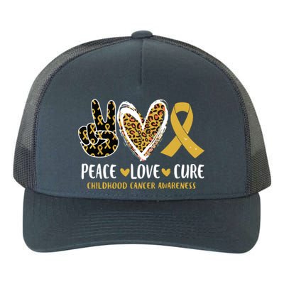 Peace Love Cure Childhood Cancer Awareness Leopart Heart Yupoong Adult 5-Panel Trucker Hat