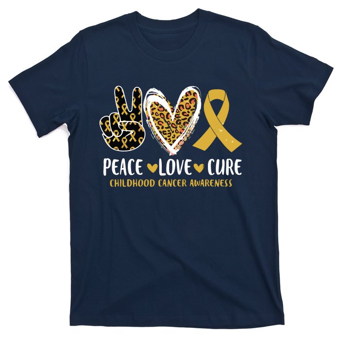 Peace Love Cure Childhood Cancer Awareness Leopart Heart T-Shirt