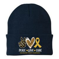 Peace Love Cure Childhood Cancer Awareness Leopart Heart Knit Cap Winter Beanie