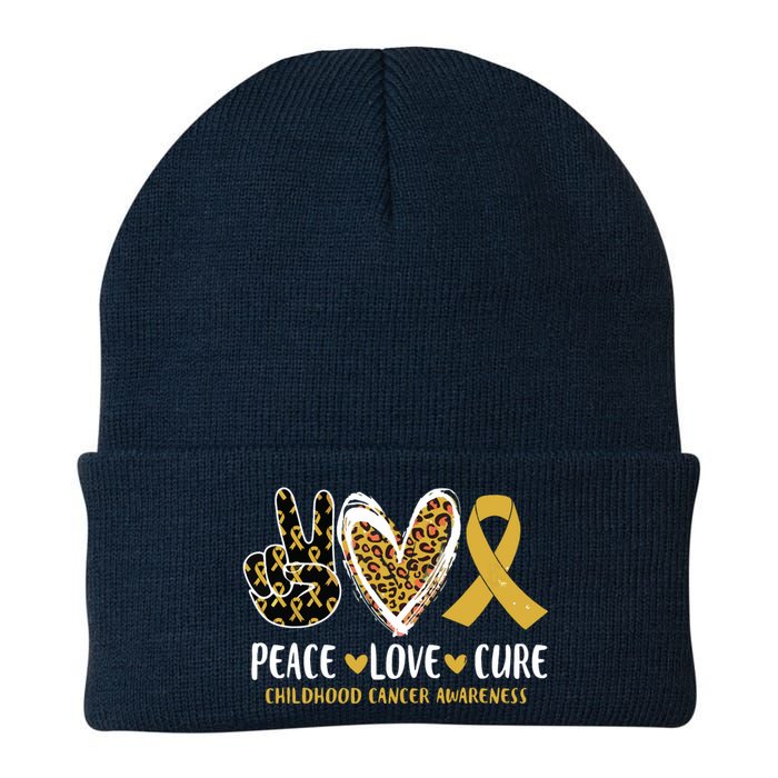 Peace Love Cure Childhood Cancer Awareness Leopart Heart Knit Cap Winter Beanie