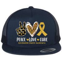 Peace Love Cure Childhood Cancer Awareness Leopart Heart Flat Bill Trucker Hat