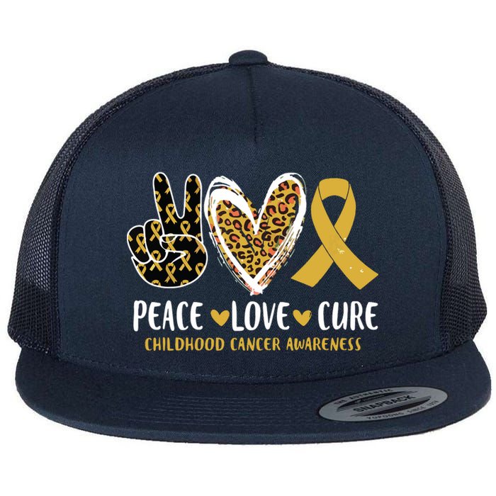 Peace Love Cure Childhood Cancer Awareness Leopart Heart Flat Bill Trucker Hat