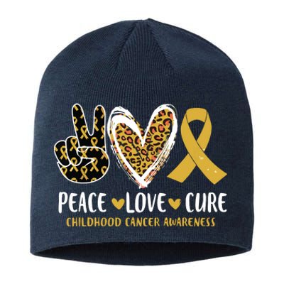 Peace Love Cure Childhood Cancer Awareness Leopart Heart Sustainable Beanie